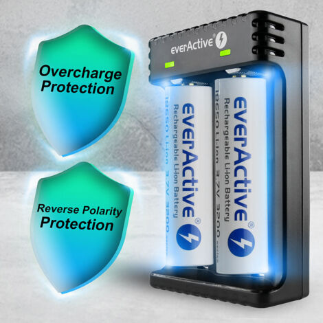everActive Caricabatterie per 2 batterie dedede Lithium Ion 18650 Professional Fast Micro USB Modello LC-200, Nero