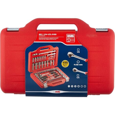 Assortimento in cassetta modulare con bussole esagonali ed inserti per avvitatura USAG U06010011 - 100 pezzi