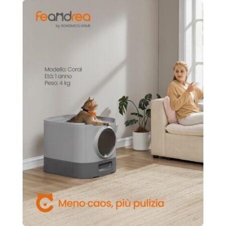 Feandrea Lettiera per Gatti Chiusa, Toilette per Gatti XXL, con Coperchio, Vassoio Estraibile, Paletta, Spazzola, per Gatti di Diverse Taglie, Meno Tracce, Grigio Tortora e Grigio Ardesia