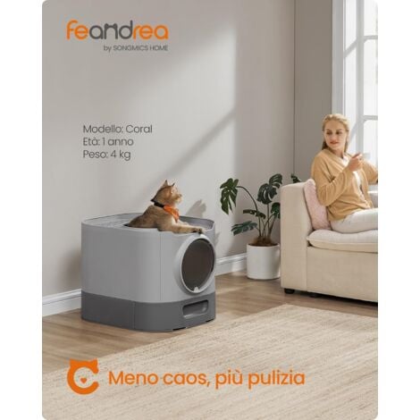 Feandrea Lettiera per Gatti Chiusa, Toilette per Gatti XXL, con Coperchio, Vassoio Estraibile, Paletta, Spazzola, per Gatti di Diverse Taglie, Meno Tracce, Grigio Tortora e Grigio Ardesia