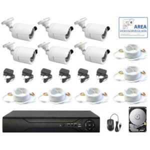 KIT VIDEOSORVEGLIANZA AHD 5 MPX 6 TELECAMERE AHD IR CAVI IP DVR 8 CANALI HD 1 TB