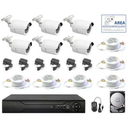 KIT VIDEOSORVEGLIANZA AHD 5 MPX 6 TELECAMERE AHD IR CAVI IP DVR 8 CANALI HD 1 TB