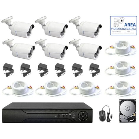 KIT VIDEOSORVEGLIANZA AHD 5 MPX 6 TELECAMERE AHD IR CAVI IP DVR 8 CANALI HD 1 TB