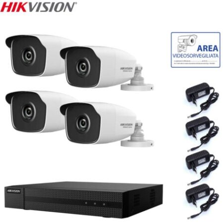 KIT VIDEOSORVEGLIANZA HIKVISION DVR 4 CANALI 4 TELECAMERE 4 MPX