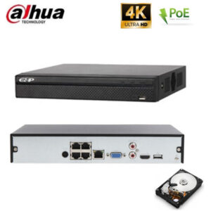 NVR 4 CANALI POE DAHUA 8.0 MPX ONVIF HARD DISK 1 TB
