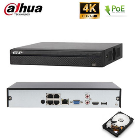 NVR 4 CANALI POE DAHUA 8.0 MPX ONVIF HARD DISK 1 TB