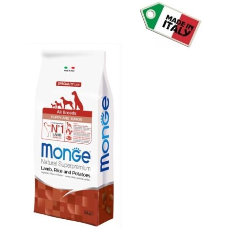 Monge Dog Natural Superpremium All Breeds Puppy e Junior Agnello e Riso  - Monge Dog Natural Superpremium All Breeds Puppy e Junior Agnello e Riso - Sacco Da 12 Kg