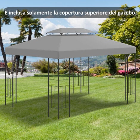 Outsunny Tetto per Gazebo 4x3 m a 2 Livelli in Poliestere Grigio Chiaro