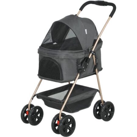 PawHut Passeggino Pieghevole per Cani 3 in 1 con Trasportino e Cestino Grigio