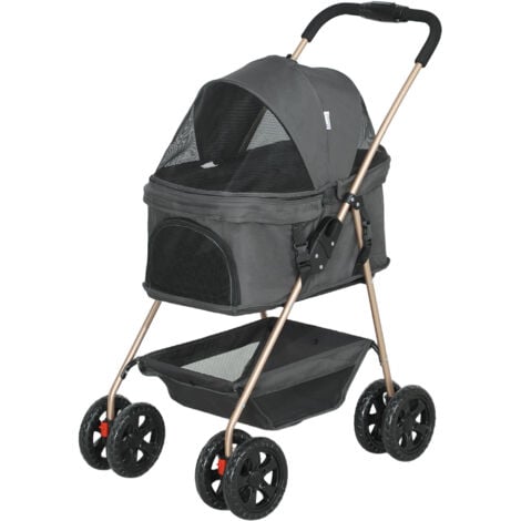 PawHut Passeggino Pieghevole per Cani 3 in 1 con Trasportino e Cestino Grigio