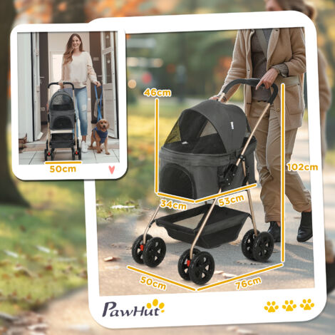 PawHut Passeggino Pieghevole per Cani 3 in 1 con Trasportino e Cestino Grigio