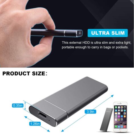 YMYNY 64GB Disco rigido SSD esterno - Ultra sottile, adattatore OTG/Type-C in regalo, per laptop Velocità di lettura fino a 430 MB/s, velocità di scrittura fino a 370 MB/sEsterno per computer