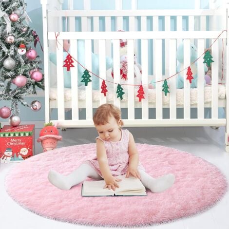 Tappeto rotondo per soggiorno, tappeto scendiletto peloso, morbido tappeto grande per camera da letto, tappeto decorativo in stile moderno per soggiorno, camera da letto, divano (rosa, Ø 100 cm rotond