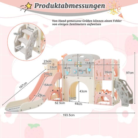 Scivolo per bambini 11 in 1 con supporto per basket, tunnel ad arco e telescopio, struttura per arrampicata, HDPE, rosa