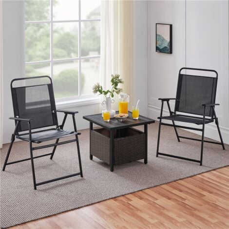 Yaheetech Tavolino da Giardino Quadrato in Rattan con Foro per Terrazza Bordo Piscina 59,5 x 58,5 x 15 cm Nero