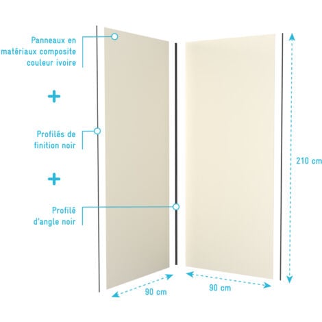 SET di 2 Pannelli Murali in Alluminio Avorio 90+90x210 cm con Profili Nero Opaco - WALL'IT
