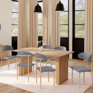 Set di 6 sedie da pranzo scandinave CELESTINE in tessuto grigio screziato con design da scolaretto