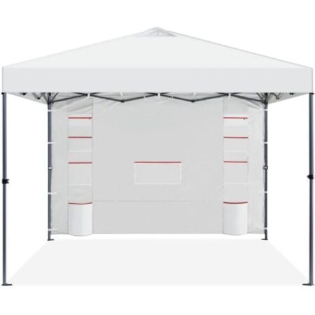 Yaheetech Gazebo da giardino a Una Spinta con 1 Parete Laterale Stabile 9 Tasche Portaoggetti Tenda Esterno Pop up Altezza Regolabile Impermeabile per Festa Eventi Bianco 254x254x266 cm