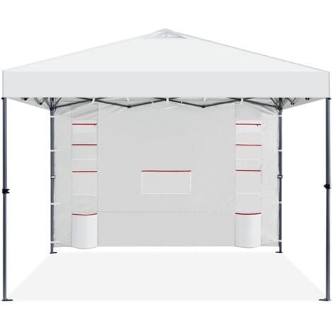 Yaheetech Gazebo da giardino a Una Spinta con 1 Parete Laterale Stabile 9 Tasche Portaoggetti Tenda Esterno Pop up Altezza Regolabile Impermeabile per Festa Eventi Bianco 254x254x266 cm