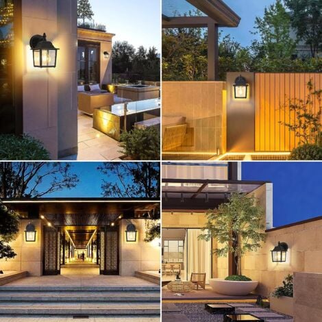 GOECO Lampada da parete vintage per esterni LED E27 Base per ingresso Cortile Giardino Terrazza Balcone Garage Nero (Lampadina non inclusa)