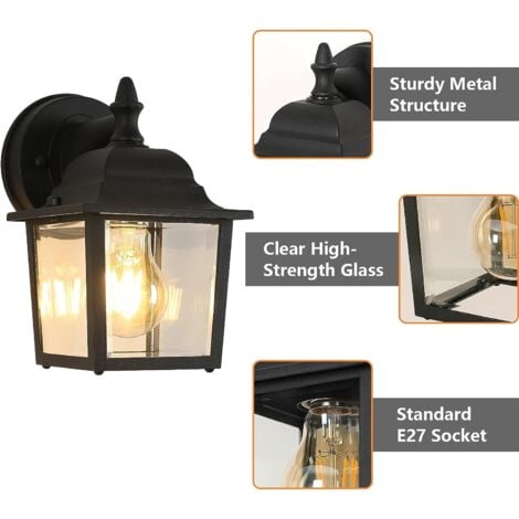 GOECO Lampada da parete vintage per esterni LED E27 Base per ingresso Cortile Giardino Terrazza Balcone Garage Nero (Lampadina non inclusa)