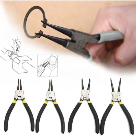 TrAdE Shop Traesio - Set 4 Pinze Per Anelli Elastici Interni Esterni 170mm 7" Dritte Angolo 90° -