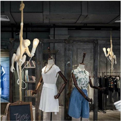 TrAdE Shop Traesio - Lampadario A Sospensione Con Corda In Canapa A Forma Di Scimmia Soffitto E27 B46 -