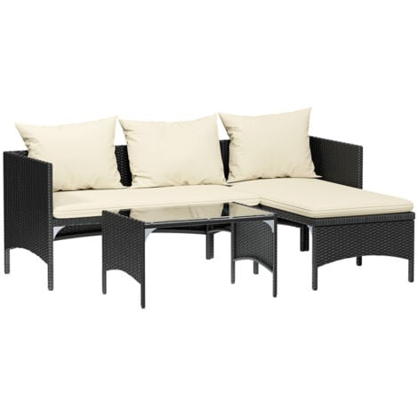 Set Giardino Esterno 3 Pezzi - Salotto da Giardino con Tavolino e Poltrone in Rattan, Ideale per Terrazza, Balcone e Giardino - Divani da Giardino Esterno Offerte per Famiglie e Ospiti - Nero