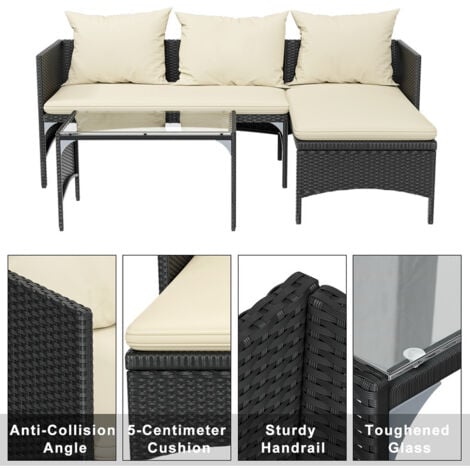Set Giardino Esterno 3 Pezzi - Salotto da Giardino con Tavolino e Poltrone in Rattan, Ideale per Terrazza, Balcone e Giardino - Divani da Giardino Esterno Offerte per Famiglie e Ospiti - Nero