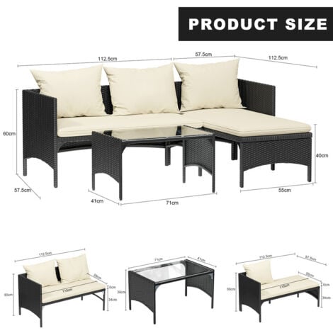 Set Giardino Esterno 3 Pezzi - Salotto da Giardino con Tavolino e Poltrone in Rattan, Ideale per Terrazza, Balcone e Giardino - Divani da Giardino Esterno Offerte per Famiglie e Ospiti - Nero