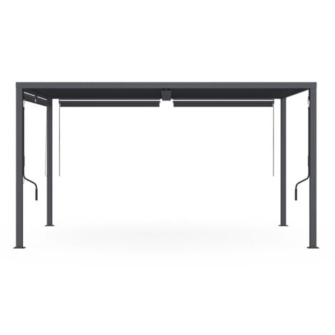 Pergola bioclimatica con lamelle orientabili in policarbonato 3x4M e 4 tende grigio antracite