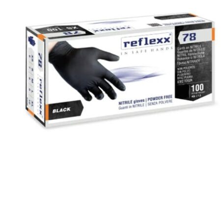 Guanti in nitrile monouso Reflexx R78 neri senza polvere - L - Nero