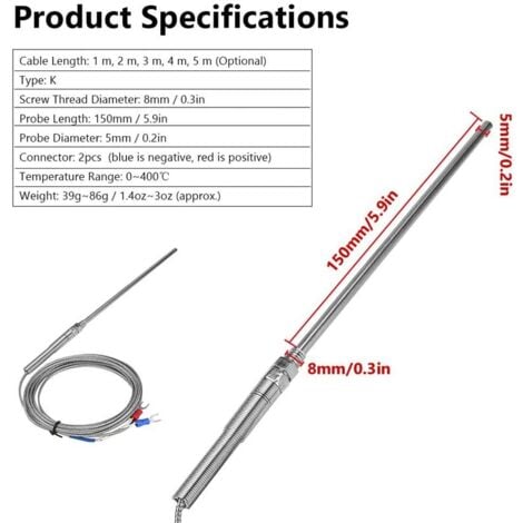 Sonde sensore termocoppia, regolatore di temperatura Sensore termocoppia tipo K ad alta temperatura (3 m)
