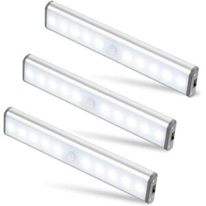 Set di 3 lampade da 10 LED, senza fili, ricaricabili tramite USB, magnetiche, con sensore di movimento, 2 modalità di illuminazione, portatili. Luce per armadio, lampada di emergenza, luce notturna pe