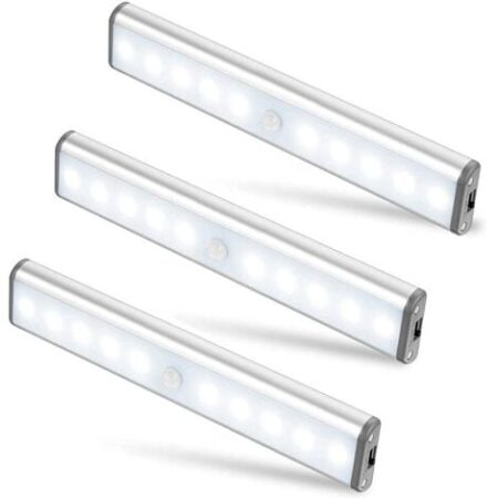 Set di 3 lampade da 10 LED, senza fili, ricaricabili tramite USB, magnetiche, con sensore di movimento, 2 modalità di illuminazione, portatili. Luce per armadio, lampada di emergenza, luce notturna pe