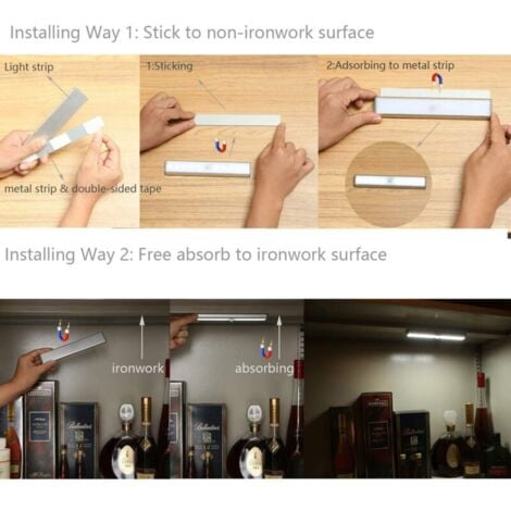 Set di 3 lampade da 10 LED, senza fili, ricaricabili tramite USB, magnetiche, con sensore di movimento, 2 modalità di illuminazione, portatili. Luce per armadio, lampada di emergenza, luce notturna pe