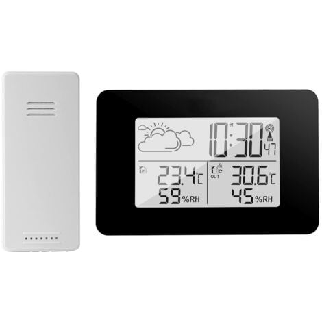 Stazione meteorologica radio wireless con sensore esterno, termometro e igrometro digitale per interni ed esterni - Previsioni meteo, sveglia, retroilluminazione per camera da letto
