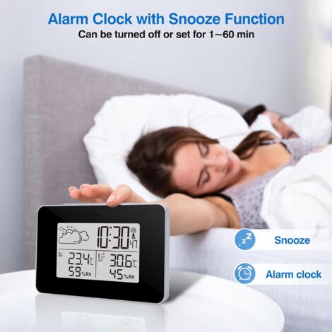 Stazione meteorologica radio wireless con sensore esterno, termometro e igrometro digitale per interni ed esterni - Previsioni meteo, sveglia, retroilluminazione per camera da letto