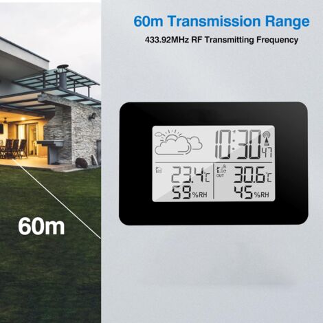 Stazione meteorologica radio wireless con sensore esterno, termometro e igrometro digitale per interni ed esterni - Previsioni meteo, sveglia, retroilluminazione per camera da letto