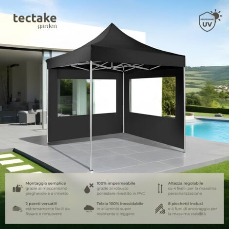 Gazebo pieghevole Olivia 3x3 m con 2 elementi laterali - gazebo da giardino, gazebo richiudibile