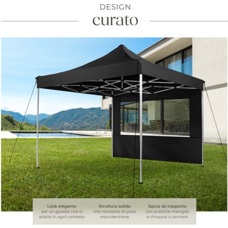 Gazebo pieghevole Olivia 3x3 m con 2 elementi laterali - gazebo da giardino, gazebo richiudibile