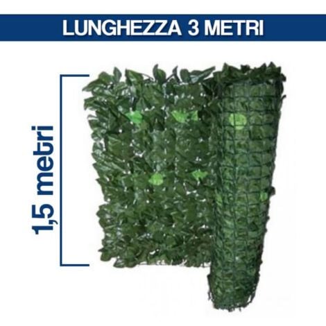 Siepe Verde Artificiale Da Giardino Evergreen Edera Rotolo 3mt. X H.1,5mt.