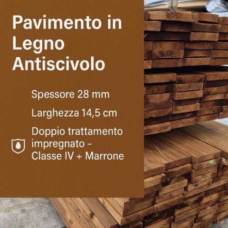 Pavimento in Legno Antiscivolo da 150 cm, da 14,5x2,8 cm, Impregnato