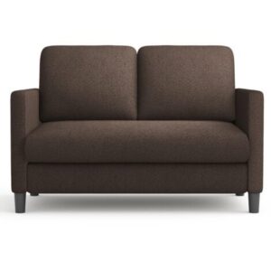 Divano Teddy a 2 posti in velluto, mini divano dritto comfort in legno massello, divano a due posti con braccioli, 128x78x89 cm, marrone
