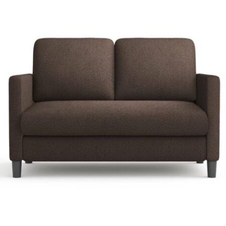 Divano Teddy a 2 posti in velluto, mini divano dritto comfort in legno massello, divano a due posti con braccioli, 128x78x89 cm, marrone