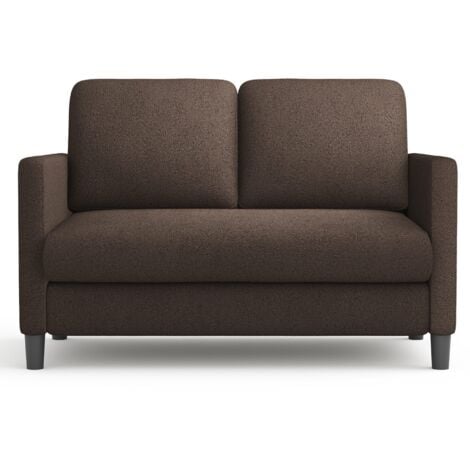 Divano Teddy a 2 posti in velluto, mini divano dritto comfort in legno massello, divano a due posti con braccioli, 128x78x89 cm, marrone