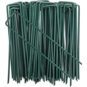 100 picchetti da terra in acciaio zincato verde, ancoraggio a terra da giardino a forma di U per tessuto pacciamante, 150×25 mm, Ø 3 mm, verde