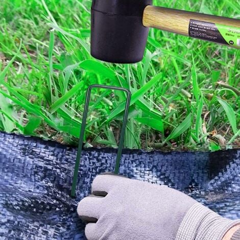 100 picchetti da terra in acciaio zincato verde, ancoraggio a terra da giardino a forma di U per tessuto pacciamante, 150x25 mm, Ø 3 mm, verde