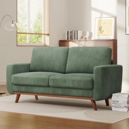 Divano a 2 posti in velluto a coste con legno massello, divano moderno a due posti con seduta extra profonda per soggiorno, 173x76x89 cm, verde
