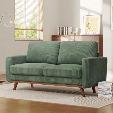 Divano a 2 posti in velluto a coste con legno massello, divano moderno a due posti con seduta extra profonda per soggiorno, 173x76x89 cm, verde